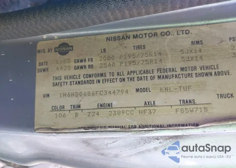 1985 Nissan 720 King Cab z USA, uszkodzony, nr VIN 1N6ND06S6FC344794